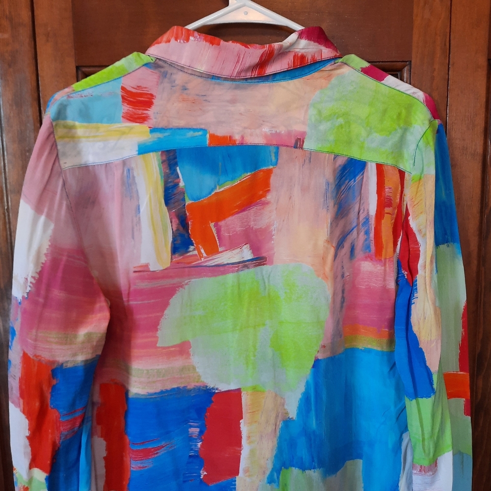 Robert Graham 100% Silk Abstract Paint Swatch Button Up Blouse Size Small - Picture 12 of 13